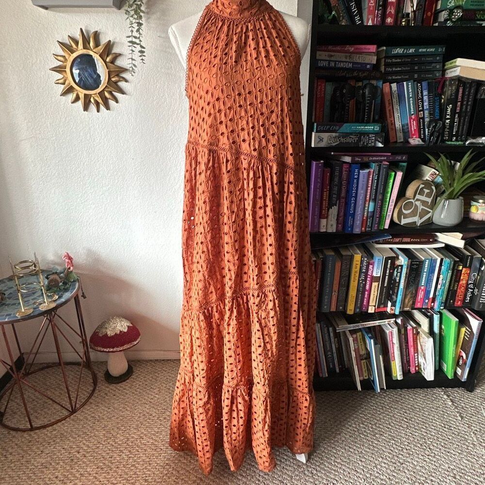 Rye Grass Size Small burnt orange Maxi dress Sleeveless Eyelit NWT